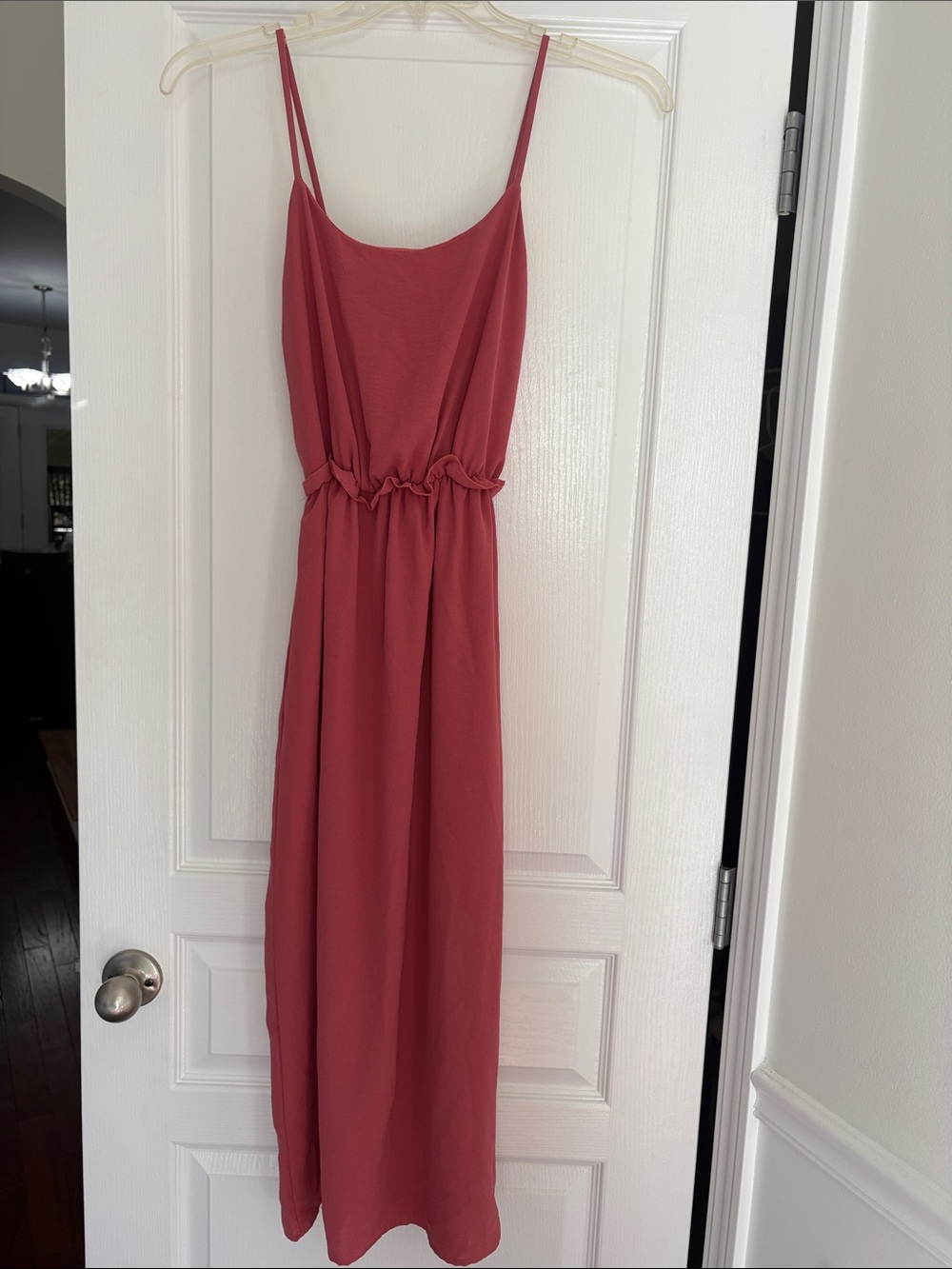 Everly Dusty Rose Midi Slip Dress with Gathered Waist